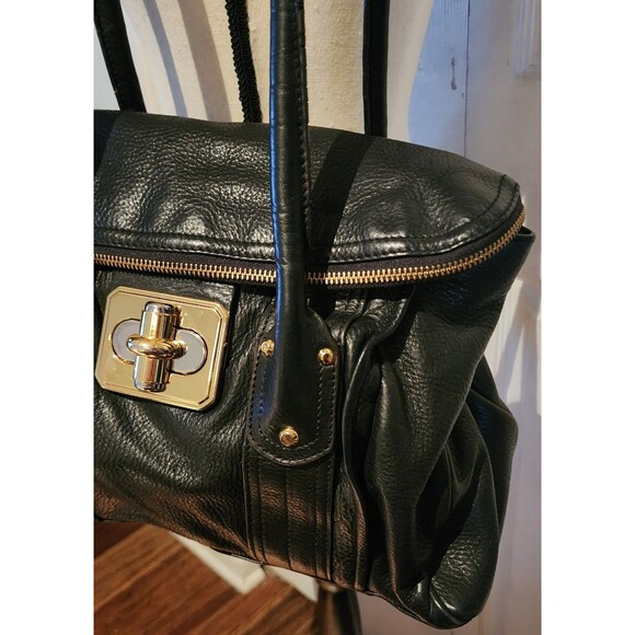 B. MAKOWSKY Black Butter Soft LEATHER Hobo TurnLock Lg Shoulder Bag Purse VguC - Picture 9 of 16